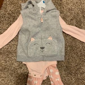 Long Sleeved Onsie, Hooded Vest, Pants